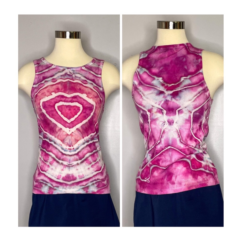 Pink Tie-Dye Women's Tank Top With cool Pattern Size Medium Upcycled